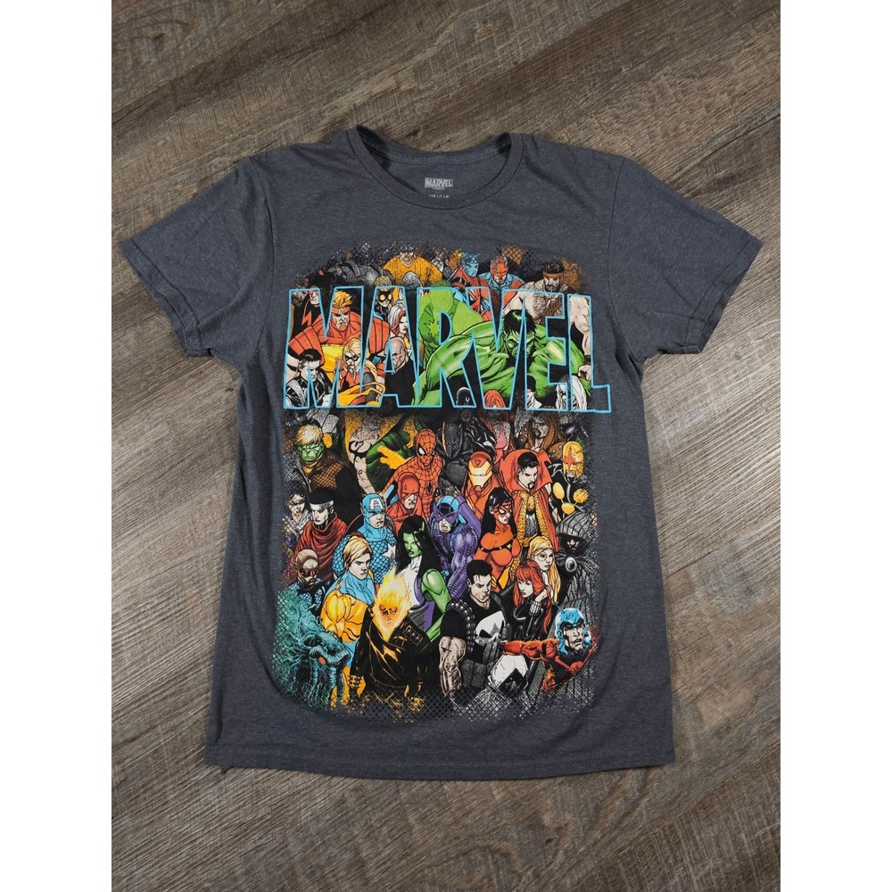 Marvel Comics Superheroes Graphic T-Shirt Charcoal Heather Gray Small SM